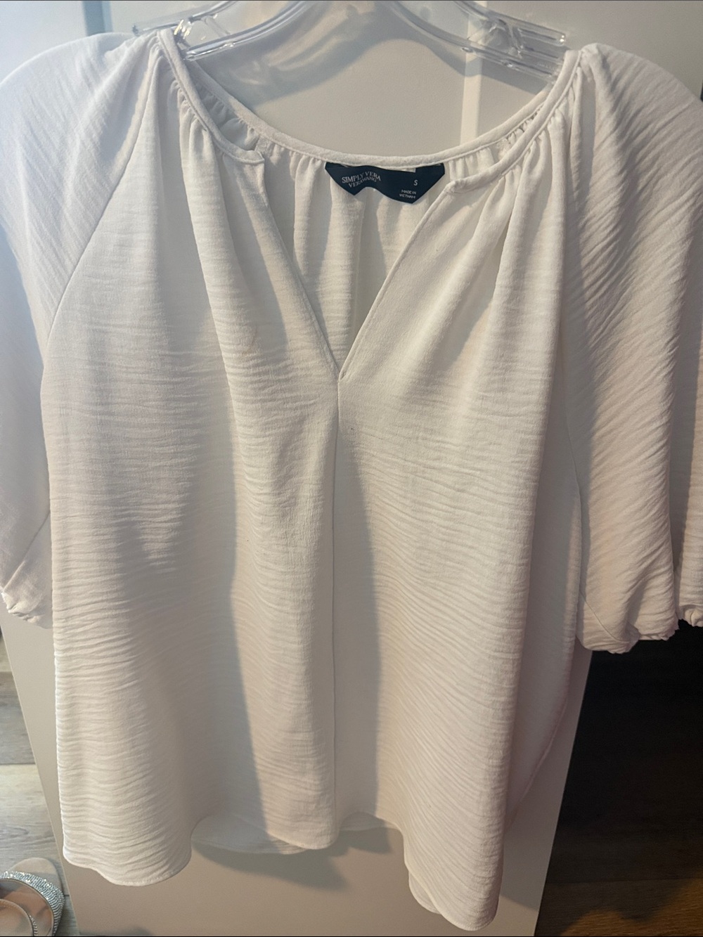 Simply Vera Vera Wang Cream Textured V-Neck Peasant Blouse